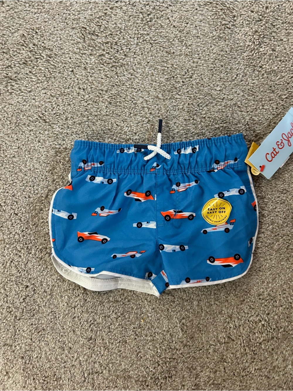 Cat & Jack 12 Month Blue Race Car Swim Trunks NWT